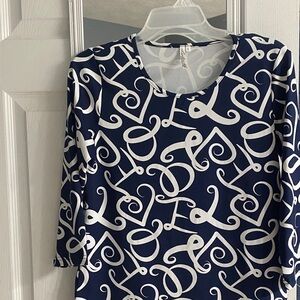 Lulu-B Navy and White Swirl Long Sleeve Top
